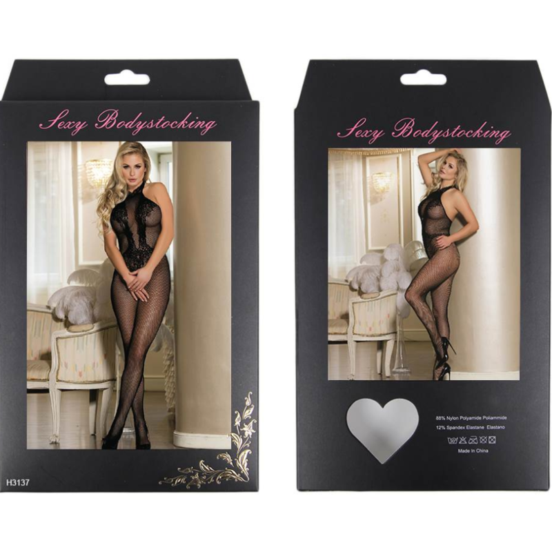 QUEEN LINGERIE - BODYSTOCKING CON ABERTURA Y ENCAJE FLORAL S/L