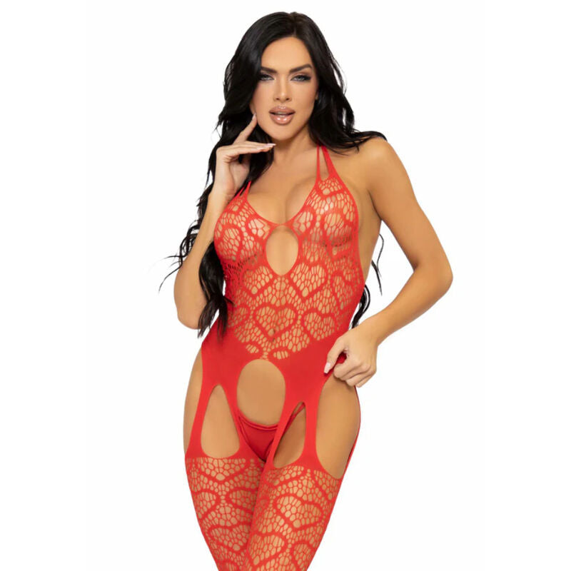 LEG AVENUE - BODYSTOCKING DE RED CON TIRANTES TALLA ÚNICA - NEGRO