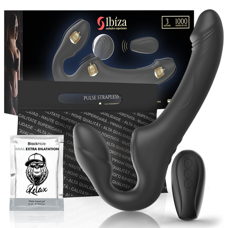 IBIZA - VIBRADOR STRAPLESS CON PULSADOR CONTROL REMOTO 3 MOTORES 1000 COMBINACIONES