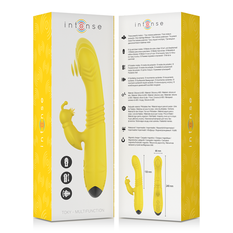 INTENSE - TOKY VIBRADOR MULTIFUNCIÓN RECARGABLE UP & DOWN CON ESTIMULADOR DE CLITORIS AMARILLO