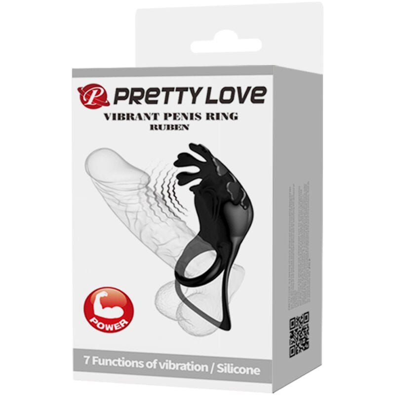 PRETTY LOVE - RUBEN ANILLO VIBRADOR 7 VIBRACIONES SILICONA NEGRO