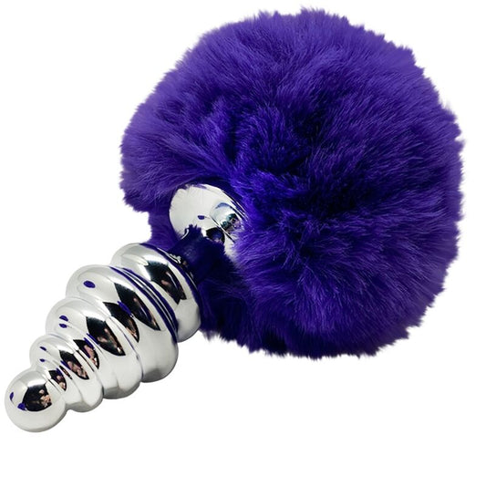 ALIVE - ANAL PLEASURE PLUG ESPIRAL METAL POMPON VIOLETA OSCURO TALLA L