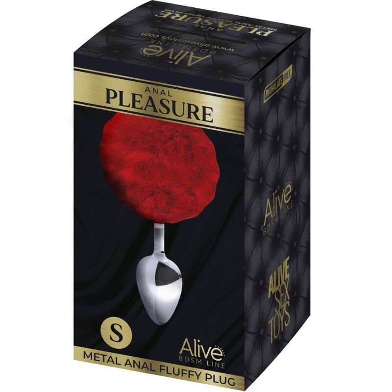 ALIVE - ANAL PLEASURE PLUG LISO METAL POMPON ROJO TALLA S