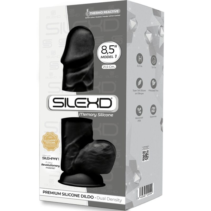 SILEXD - MODELO 1 PENE REALISTICO SILICONA PREMIUM SILEXPAN NEGRO 21.5 CM