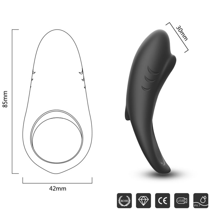 ARMONY - SHARK ANILLO VIBRADOR PAREJAS CONTROL REMOTO NEGRO