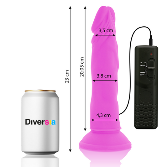 DIVERSIA - DILDO FLEXIBLE CON VIBRACION LILA 23 CM -O- 4.3 CM