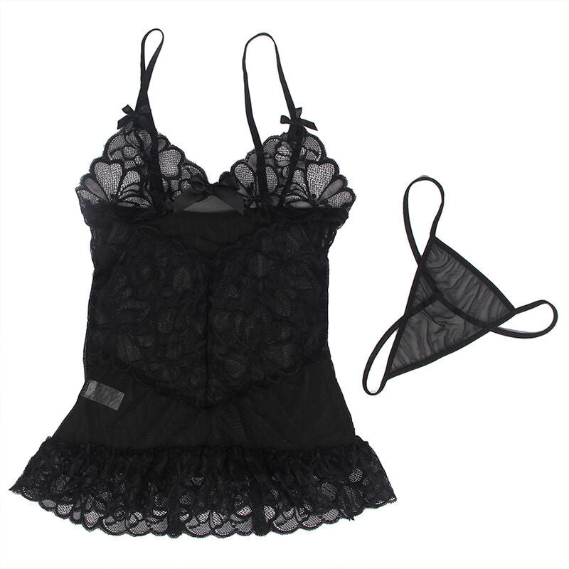 SUBBLIME - BABYDOLL CON TIRANTES AJUSTABLES Y ESTAMPADO FLORAL DE ENCAJE TRANSPARENTE NEGRO S/M