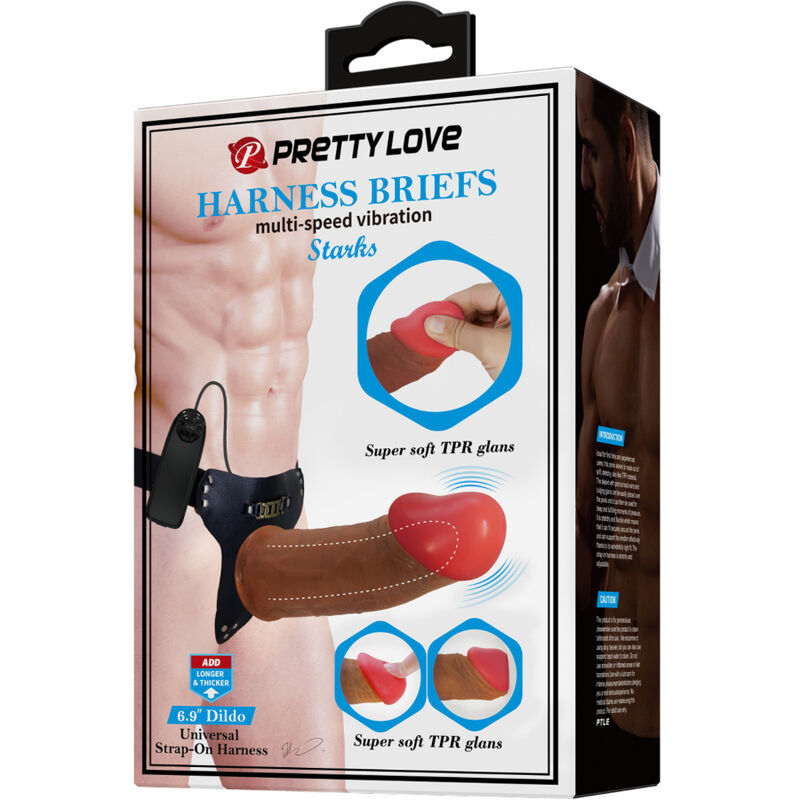 PRETTY LOVE - STARKS HARNESS BRIEFS VIBRACIÓN MULTI-VELOCIDAD DILDO 17,5 CM MULATO