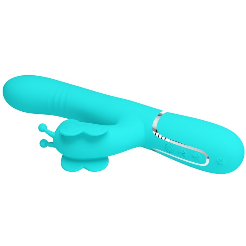 PRETTY LOVE - VIBRADOR RABBIT MULTIFUNCIÓN 4 EN 1 MARIPOSA VERDE AGUA