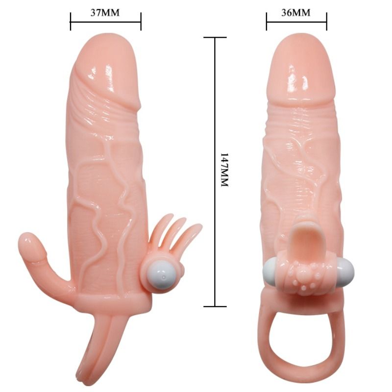 BAILE - BRAVE MAN FUNDA PENE ANAL Y CLITORIS VIBRADOR 16.5 CM NATURAL