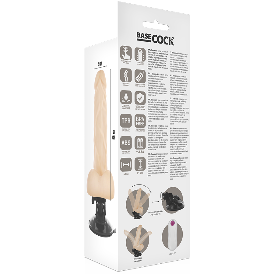 BASECOCK - VIBRADOR ARTICULABLE CONTROL REMOTO NATURAL 21 CM -O- 5 CM