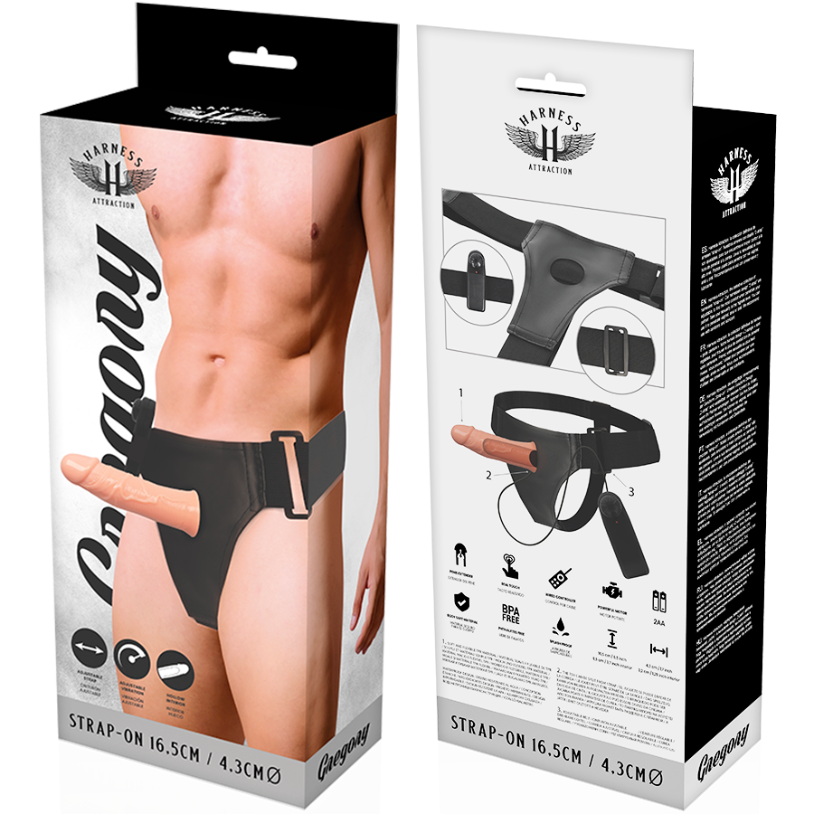 HARNESS ATTRACTION - RNES HUECO GREGORY CON VIBRADOR 16.5 CM -O- 4.3 CM