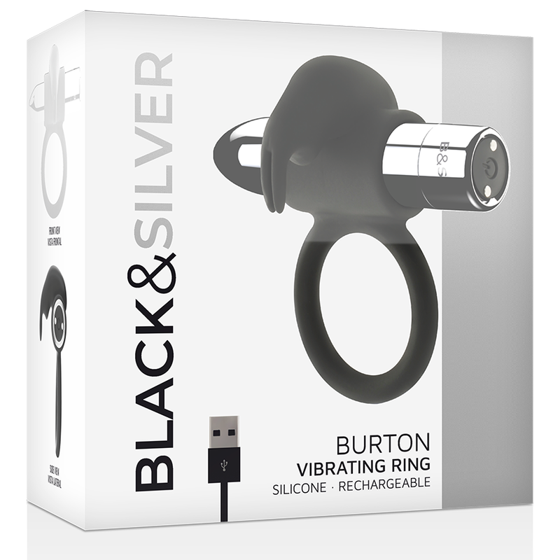 BLACK&SILVER - BURTON ANILLO RECARGABLE 10 MODOS VIBRACION